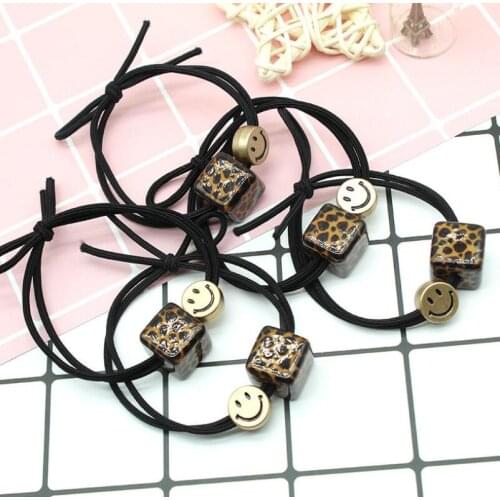 Fashion Big Leopard Square Bead Hair Rope Smile Face Beaded Headwear For Children One Piece Free Shipping