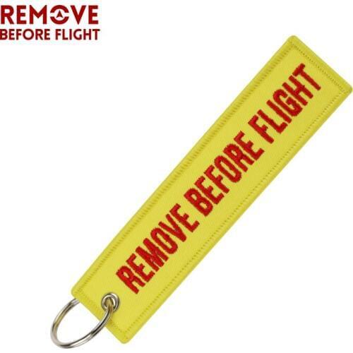 Fashion Jewelry Remove Before Flight Key Chains Fobs Jewelry Yellow OEM Key Chains Embroidery Aviation Gifts Chaveiro Masculino