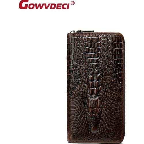 Genuine leather European and American trend leather wallet mens crocodile embossed leather wallet wallet business long wallet