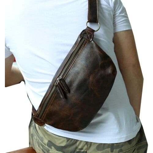 New Mens Chest Bag Genuine Leather Crossbody Bags for Men Messenger Bag Real Cow Leather Shoulder Bags Male Black Brown Handbag