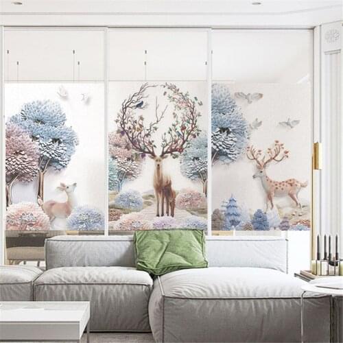 Window Film Privacy Deer Glass Sticker UV Blocking Heat Control Window Coverings Window Tint for Homedecor