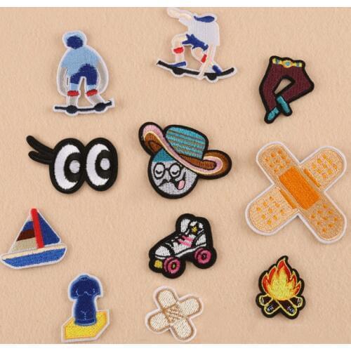 Fire Roller Shoes Sailboat Statue Bandage Embroidery Patches for Clothing Iron on Clothes Jeans Appliques Badge Stripe Sticker