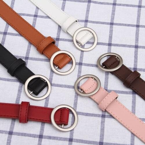 Non-porous Metal Round Buckle Belt Female Simple Solid Color Wild Retro Fashion Black Trouser Belt