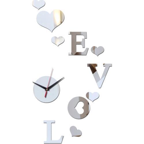 2019 new hot sale High Quality DIY Home Modern Decoration 3D Crystal Mirror Living Room "Love" Word Pattern Design Wall Clock