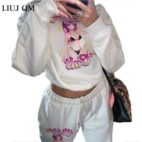 2020 new Autumn 2 Piece Set Women Hoodie Pants Printed Tracksuit Pullover Sweatshirt Trousers With Pockets Tracksuit Suits 2PC