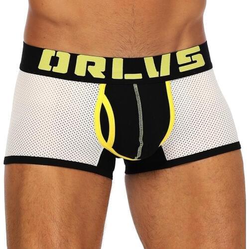 ORLVS Brand 50PC/LOT Wholesale Men Underwear Sexy Boxers Solid Shorts Breathable Male Panties Nylon Men Boxers Quick Dry Mesh
