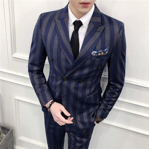 Autumn Men 3 Pieces Set Formal Slim Fit Tuxedo Prom Suit / Male Groom Wedding Blazers High Quality Dress Jacket Coat Pants Vest