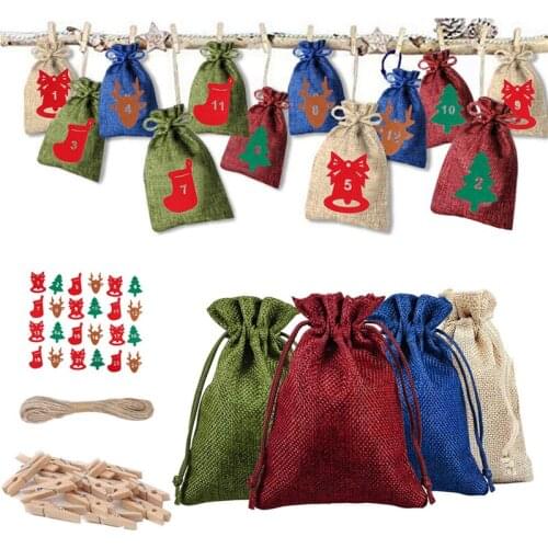 Christmas Gift Bags Calendar Countdown Jute Bag Advent Calendar Christmas Gift Bag Candy Storage Pouch DIY Christmas Gift Bag