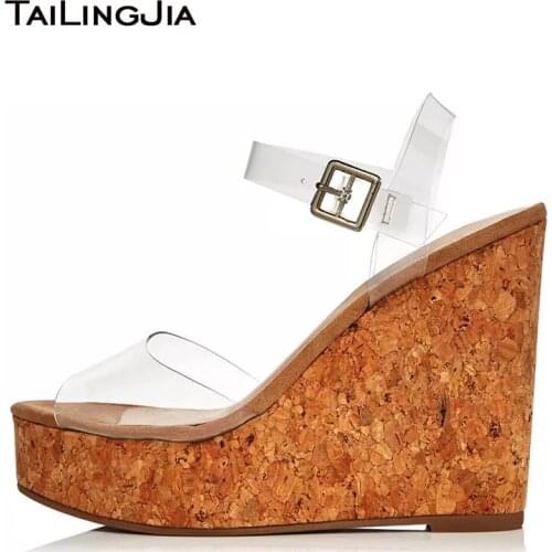 Clear Heels Platform Wedge Sandals Shoes Woman Transparent Stripper High Heel Women 2019 Summer Buty Peep Toe Wedges Pvc Sandal
