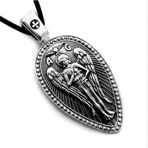 SanLan 1pcs Vintage ARCHANGEL ST.GABRIEL PROTECT US PRAYER MEDAL necklace