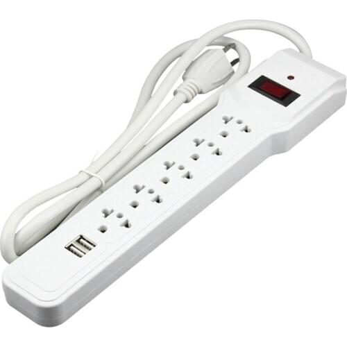 125V Standard Multi-Function Power Socket 5 Outlets with 2 USB Ports 2A 5V Power Strip Extension Adapter US Plug