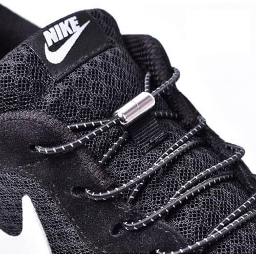 1Pair New Reflective Elastic Shoelaces Metal Tip Shoelace Round No Tie Shoelaces Convenient Quick Lock Laces Unisex Shoe Laces