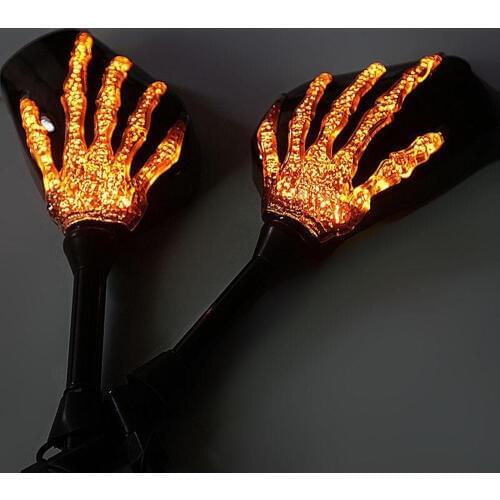 Universal Motorcycle Motorbike LED Skull Hand Rear View Glass Turn Signal Mirrors Motorcycle Accessory