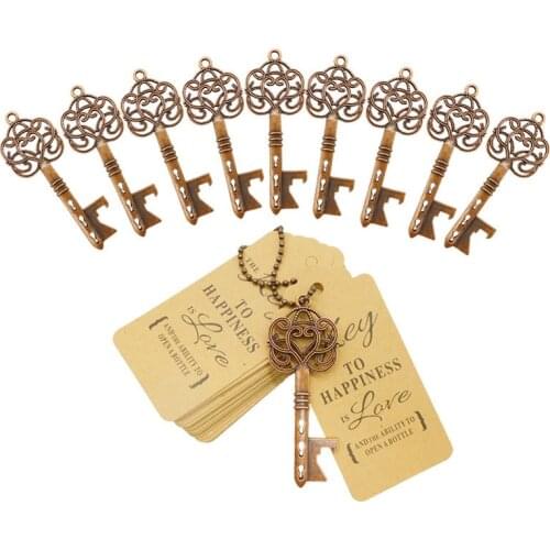 20 Pcs Vintage Key Bottle Opener with Tag Card Bag Wedding Party Favors Souvenirs Bridesmaid Gift Wedding Details For Guests