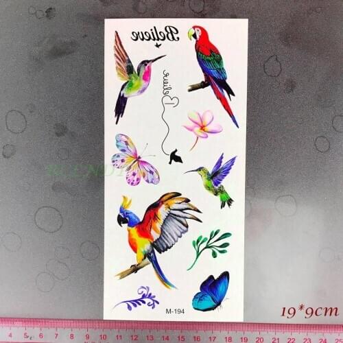 Waterproof Temporary Tattoo Sticker colorful butterfly fly bird parrot hawk eagle tatto flash tatoo fake tattoo for girl kids 7