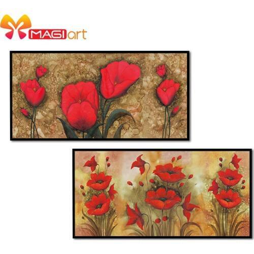 Cross stitch kits Embroidery needlework sets 11CT water soluble canvas patterns 14CT Oil painting flowers in pairs-NCMF158