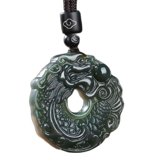 Xinjiang Hetian Jade Pendant Green Jade Fish Turn Into Dragons Pendant
