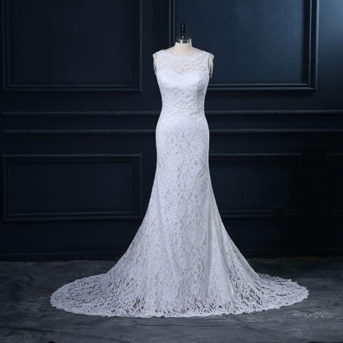 White Backless Lace Vintage Wedding Dresses Appliques Beaded Sheath Bridal Gowns Vestidos de novia Custom Size