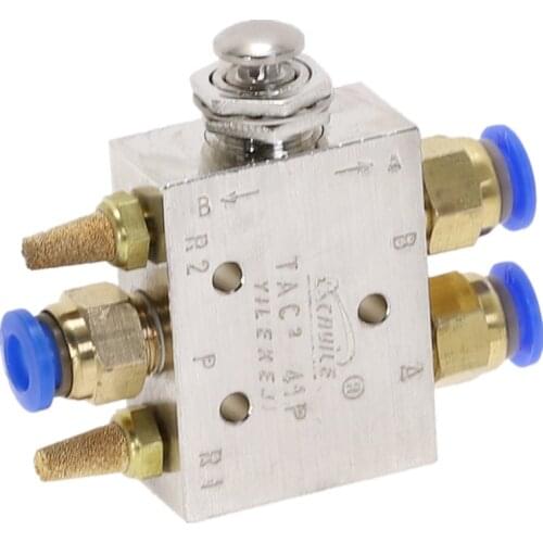 TAC2-41P 1/8" Male thread 2 Position 5 Way Metal Push Button Switch Mechanical Valve Pneumatic Exhaust valve w Fittings