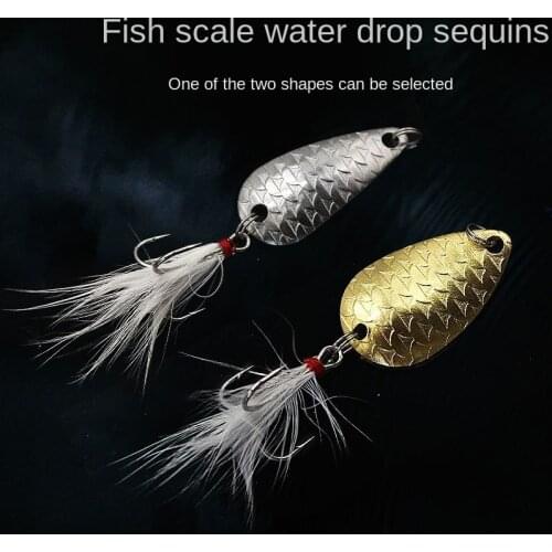 1PCs 6.5G/9.5G Round Spoon Type Scale Water Drop Sequins Gold Silver Feather Hook Weever Topmouth Culter Lure Sunfish Trout Bass
