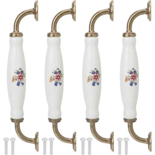 4 Sets Ceramic Door Pull Handle European Style 160mm Hole Distance Cabinet Knob Door Drawer Wardrobe Handle Hardware Fitting