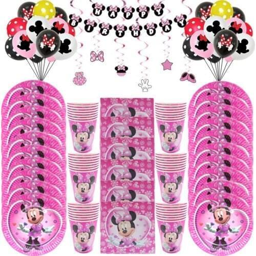 69pcs Disney Minnie Mouse Theme Kids Birthday Party Girl favor birthday party decor Disposable tableware Plate Cup balloon sets