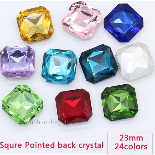 9p 23mm square color pointed foiled back glass stone faceted crystal rhinestone Kids Toy Counter Decor jewel DIY craft clothes