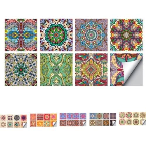 8pcs Retro Pattern Matte Sticker Waterproof Non-slip Tile Decoration Film For Tiles /Floor in Kitchen Bathroom PVC Mural F