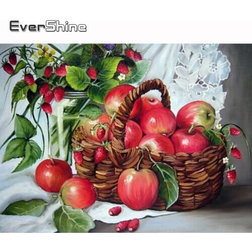 Evershine Diamond Painting Cross Stitch Fruit Full Square Diamond Embroidery Sale Landscape Apple Rhinestone Paintings Kitchen