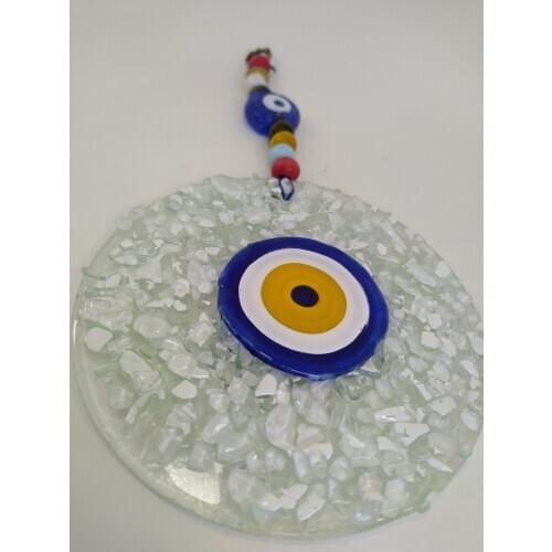 White Evil Eye 12cm Glass Bead Pendant Charm Turkish Handmade Big Amulet for Wall Hanging Talisman Boho Home / Room Decor