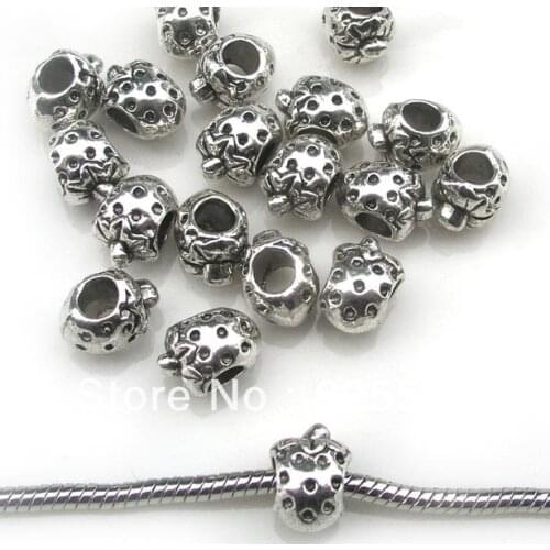 Free shipping 50pcs/lot 12x9mm big hole antique metal strawberry beads fit European bracelet jewelry DIY