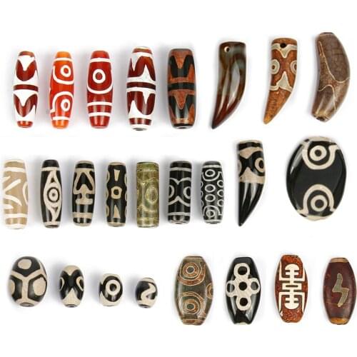 Vintage Natural Stone Tibetan Dzi Agates Stone Beads Oval Geometric Nine-eyed Agates Beads for Women Friendship Lucky Beads