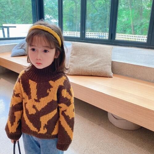 Leopard Teenage Kids Sweaters Spring Winter Baby Boys Girls Warm Tops Plus Velvet Thicken Knitted Bottoming High Quality Christm