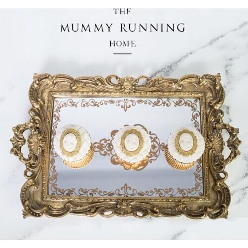 European Golden Rectangle Tray Compote Tea Tray Pastry Disc Cake Disc Jewelry Box Tray Plate Cake Frame