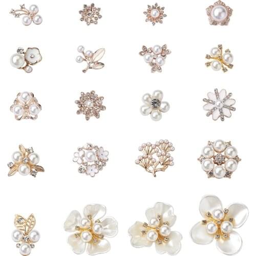 40pcs Alloy Cabochons with Plastic Imitation Pearl Crystal Glass Rhinestone Flower Flatback Cabochon for Embellishment DIY Craft