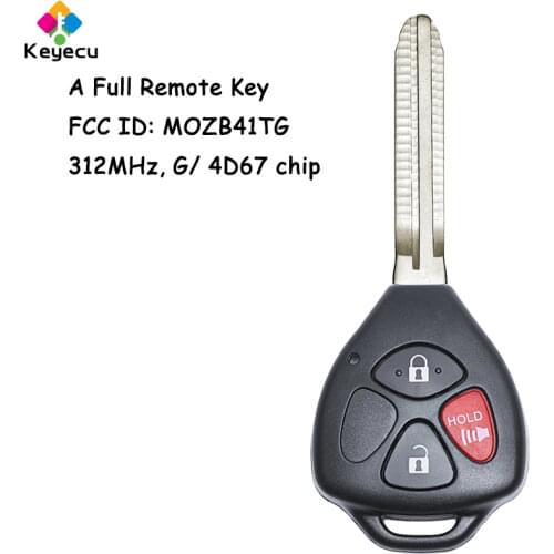 KEYECU Replacement Remote Control Car Key With 3 Button & G Chip - FOB for Toyota Scion iQ tC 2011-2013 , xD 2008-2012 MOZB41TG