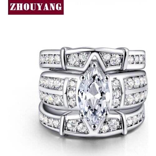 Classic Marquise shapeCubic Zirconia 3 Rings Sets Silver Color Party Wedding Jewelry For Women ZYR595