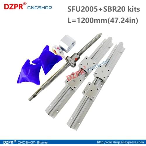 CNC Parts Set SFU2005 1200mm 47.24in + SBR20 1200mm Rail SBR20UU block BK15/BF15 End Support+RM2005 Nut bracket 12mm*8mm coupler