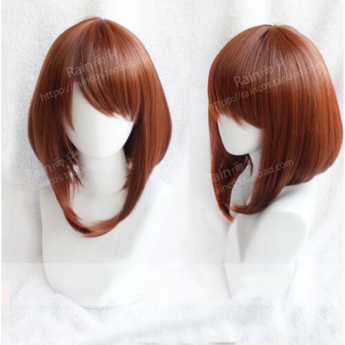 My Hero Academia Uraraka Ochako Short Brown Bobo Heat Resistant Cosplay Costume Wig + Track + Cap