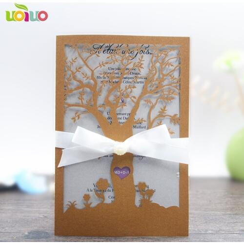 Beautiful tree thank you card laser cut luxurious wedding cards tree invitation with envelope and insert