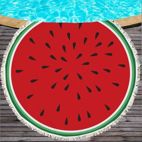 Watermelon Microfiber Round Beach Towel Fruit Thick Shower Bath Towels Summer Swimming Circle Mat Towel With Tassel 150cm