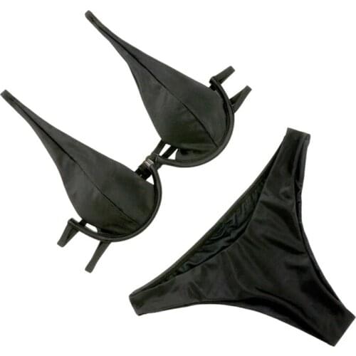 2Pcs Swimwear Women’s Sexy Bikini Suit V-neck Front Tops with Triangle Bottoms for Beach/Swimming Solid Color Bikinis Sets