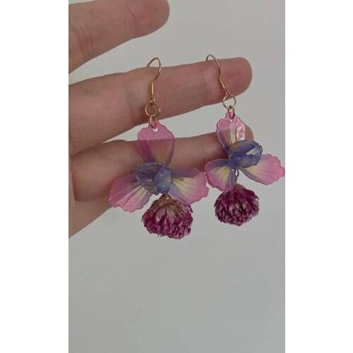 LOVOACC Cute Pink Color Peach Drop Earrings for Women 2021 Summer Gradient Real Dye Flowers Dangle Dangle Earrings Fairy Jewelry