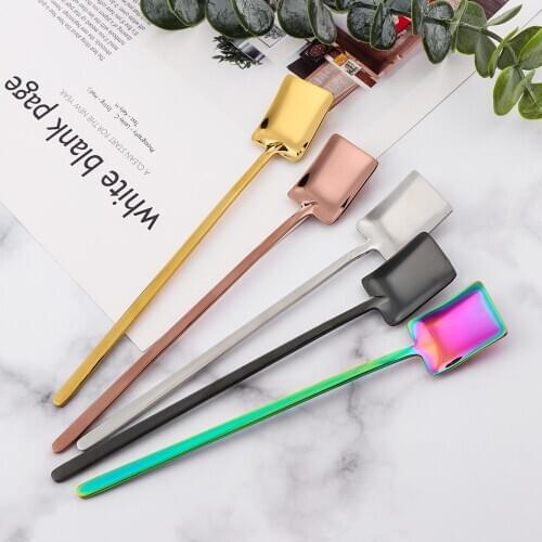 1PC Stainless Steel Square Shovel Coffee Spoon Long Handle Stirring Scoop Dessert Flatware Milk Tea Cafe Flatware