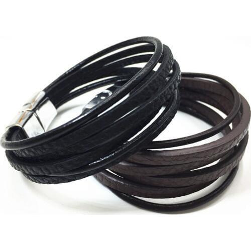 Multilayer Brown Handmade Men Genuine Leather Bracelets Women Vintage Cuff Bangle Male Homme Jewelry Accessories