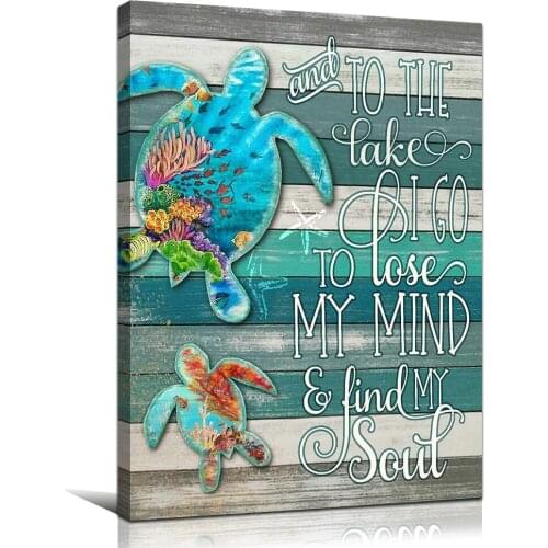 Cartoon Canvas Animal Sea Turtle Decor For Wall Art Bathroom Pictures Rustic Ocean Coral Coastal Beach Prints On Canvas Painting