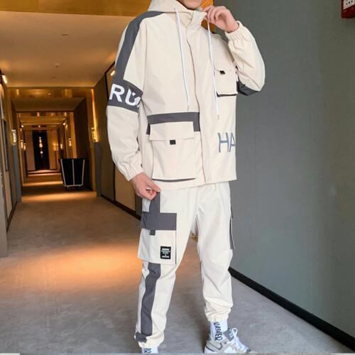 2021 Mens Cargo Pullover Streetwear Hooded Tracksuit 2 Pieces Sets Jackets And Cargo Pants Loose Fit Pants Hip Hop ABZ560