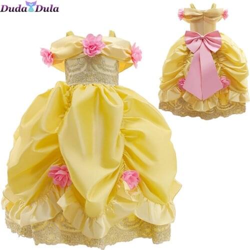 Fancy Girl Princess Dresses Beauty Princess Belle Cosplay Costume Christmas Halloween Princess Dress up Children Party Clothes