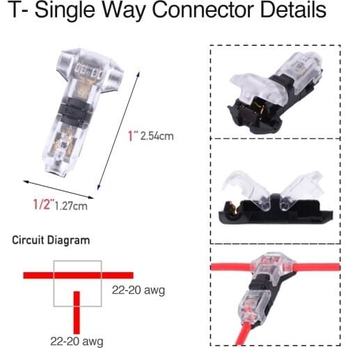 [Seven Neon]Non-stripped T shape 1PIN Wire Terminal Block Connector Scotch Lock for 18-22AWG Electrical Wire,led strip Connector