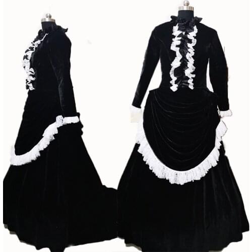 2019 New black velvet elegant Halloween Cosplay dress Colonial Georgian Renaissance Gothic Historical dress D-298